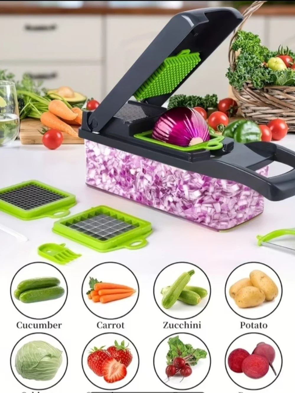 Multi-Function Vegetable Chopper with Purple Accent - Compact Kitchen Food Dicer